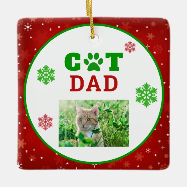 Christmas Cat Vater Paw Print Snowflake Foto Keramikornament (Vorderseite)