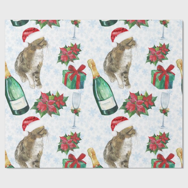 Christmas Cat Winter Celebration Geschenkpapier (Flach)