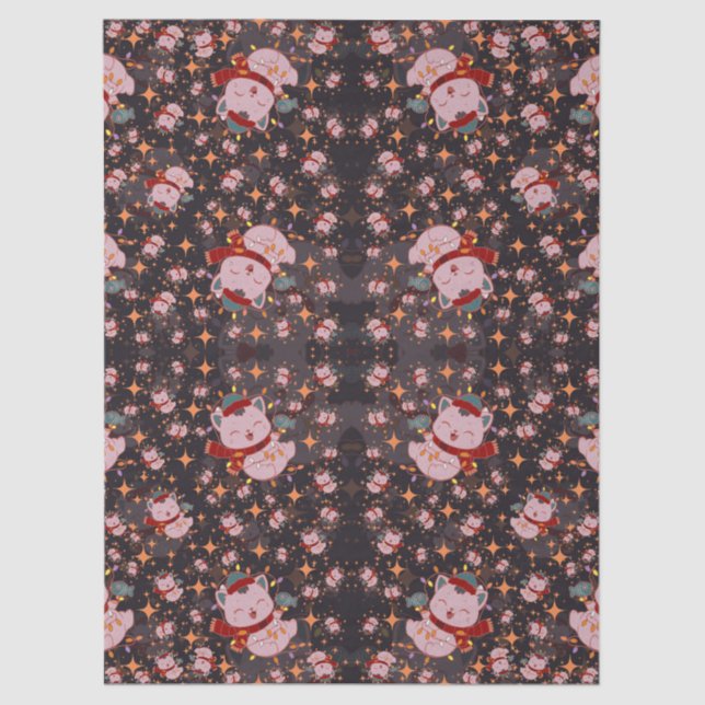 Christmas Cat With Santa Hat Seidenpapier (Vorderseite)