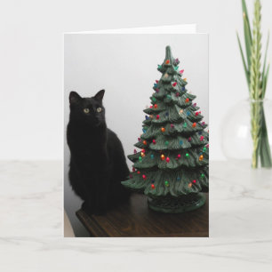Christmas Cat with Tree Card Feiertagskarte