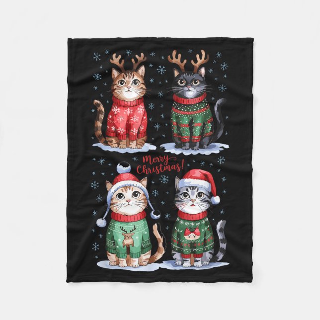 Christmas Cats _ Merry Christmas Cats Graphic  Fleecedecke (Vorderseite)