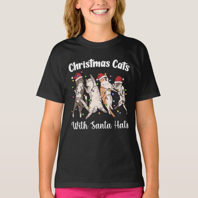 Christmas Cats with Santa Hats Cute Funny Holiday T-Shirt (Vorderseite)