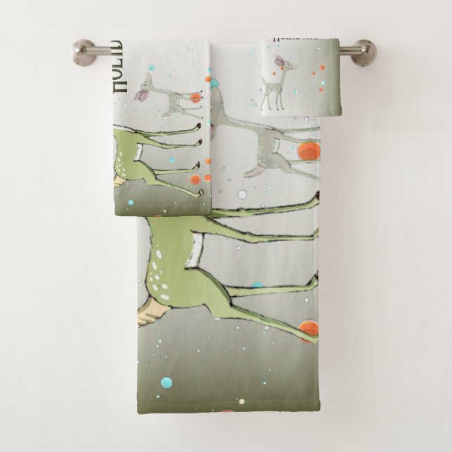 Christmas Celebration Green Deers Holidays Cute Badhandtuch Set (Insitu)