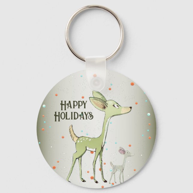 Christmas Celebration Green Deers Holidays Cute Schlüsselanhänger (Vorderseite)