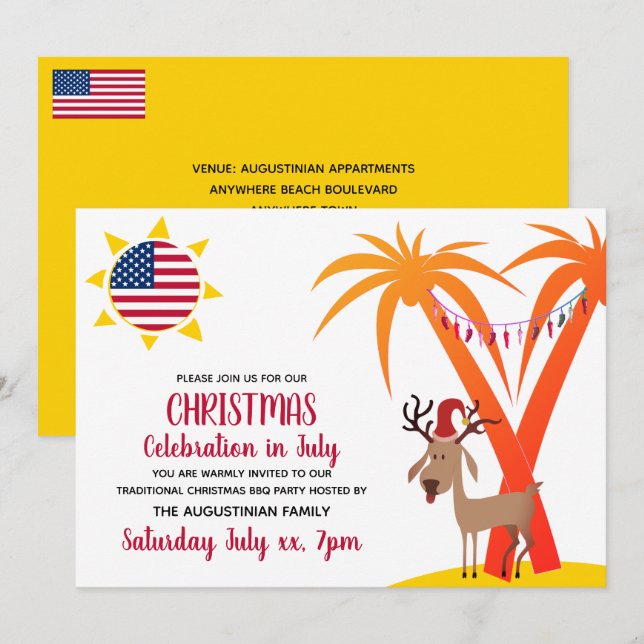 CHRISTMAS CELEBRATION IN JULI USA GRILLEN Party Einladung (Vorne/Hinten)