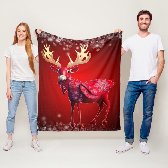 Christmas Celebration Red Reindeer Winter Holidays Fleecedecke (Beispiel)