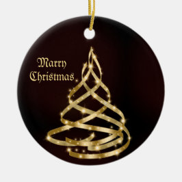 Christmas Celebration Shiny Golden Ribbon Tree Keramik Ornament