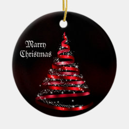 Christmas Celebration Shiny Red Ribbon Tree Keramik Ornament