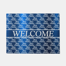 Christmas Celebration White Snowflakes Navy Blue Fußmatte