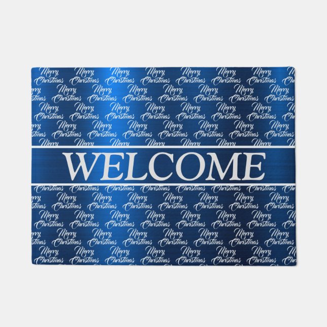 Christmas Celebration White Snowflakes Navy Blue Fußmatte (Vorderseite)