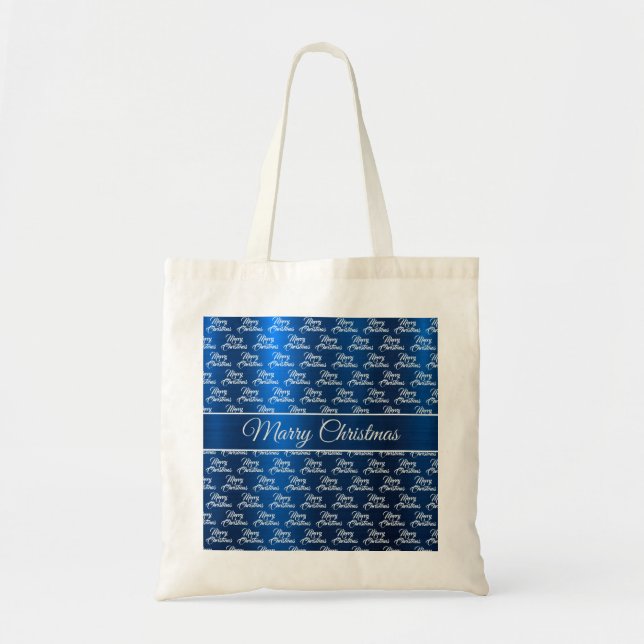 Christmas Celebration White Snowflakes Navy Blue Tragetasche (Vorne)