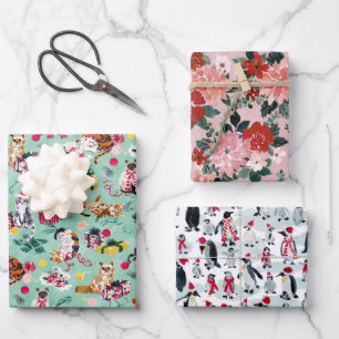 CHRISTMAS CHAOS BUNDLE CATS, PENGUINS, POINSETTIA GESCHENKPAPIER SET