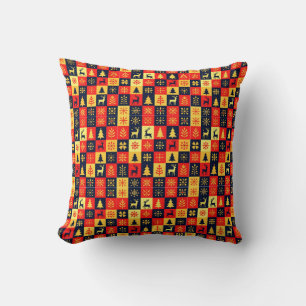 Christmas Checkerboard Pattern - Red & Yellow Tree Kissen