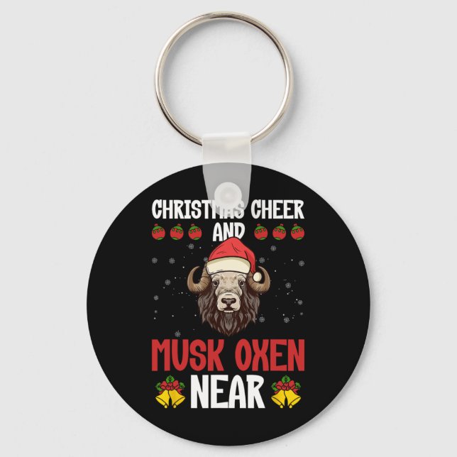 Christmas Cheer And Musk Oxen Near - Musk Ox Musko Schlüsselanhänger (Vorderseite)