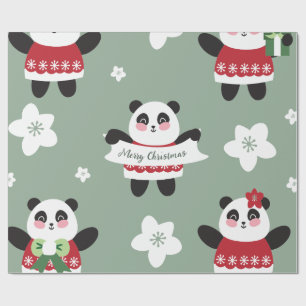 Christmas Cherry Blossom Panda Geschenkpapier