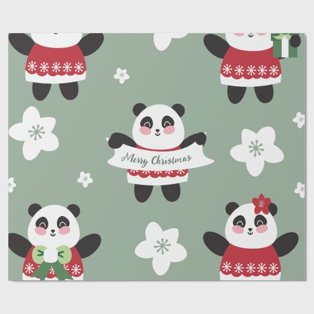 Christmas Cherry Blossom Panda Geschenkpapier (Flach)