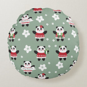 Christmas Cherry Blossom Panda Rundes Kissen