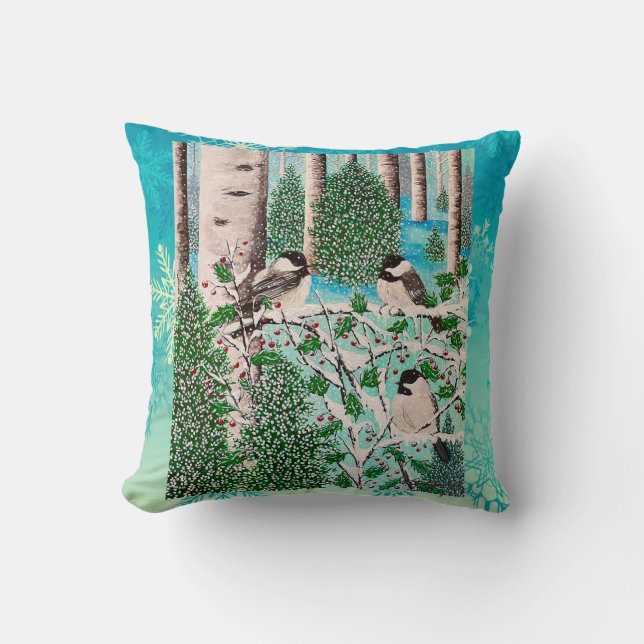 Christmas Chickadee Chatter Pillow Kissen (Vorderseite)