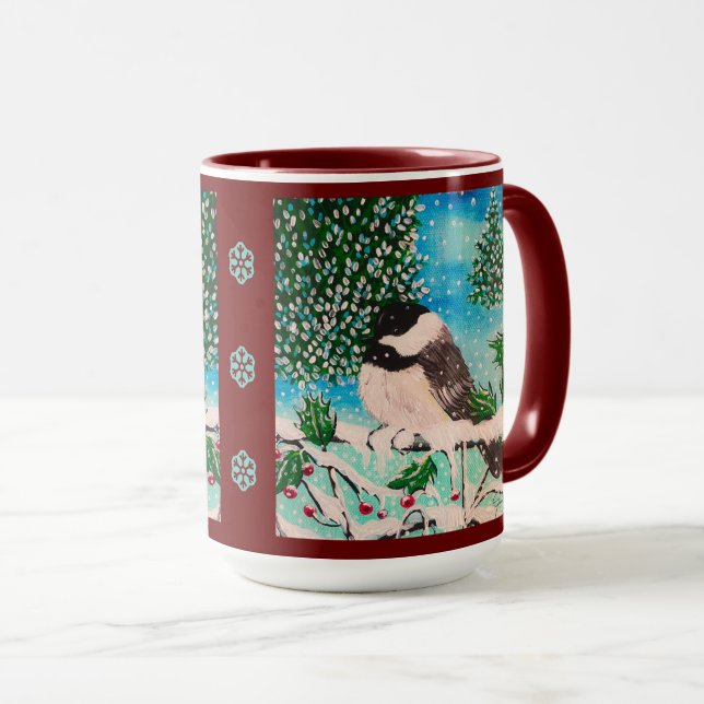 Christmas Chickadee Chatter Tasse (VorderseiteRechts)
