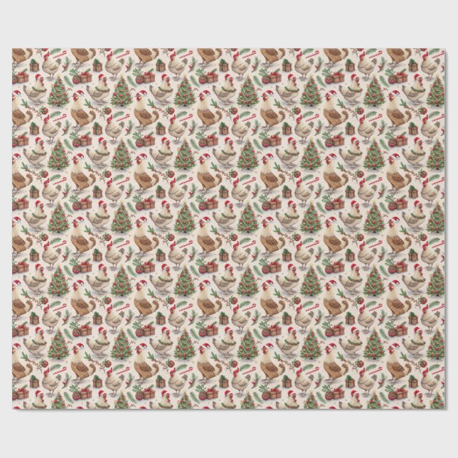 Christmas Chickens Wrapping Paper Geschenkpapier (Flach)