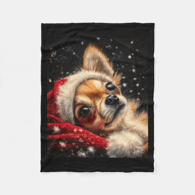 Christmas Chihuahua On A Long Sleeve  Fleecedecke (Vorderseite)