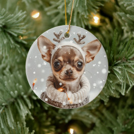 Christmas Chihuahua Reindeer Dog Keramik Ornament