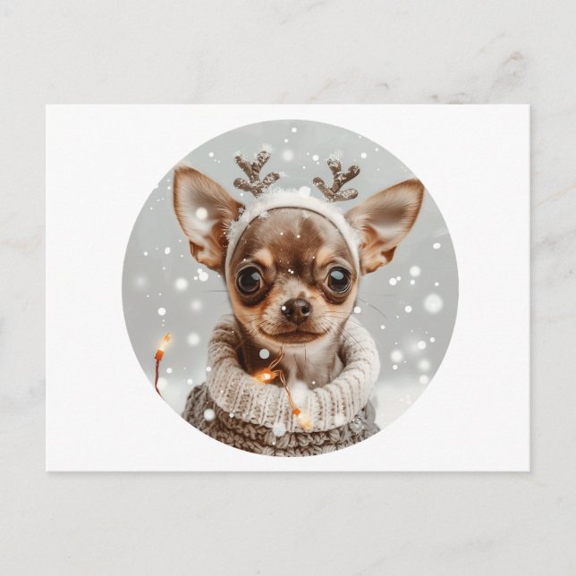 Christmas Chihuahua Reindeer Dog Postkarte (Vorderseite)