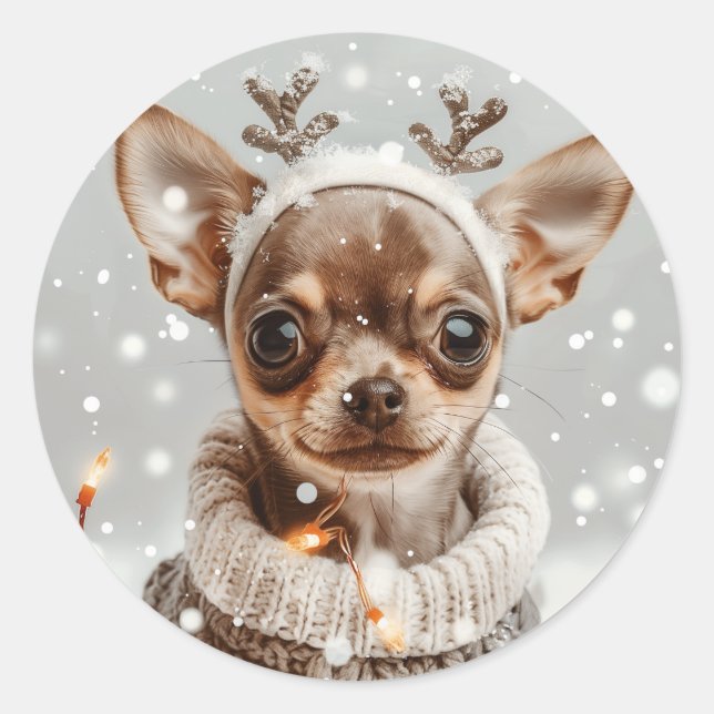 Christmas Chihuahua Reindeer Dog Runder Aufkleber (Vorderseite)