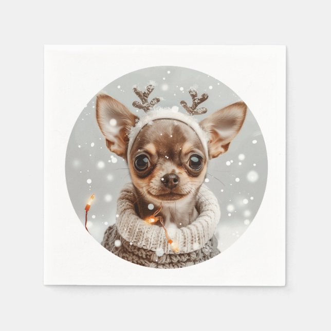 Christmas Chihuahua Reindeer Dog Serviette (Vorderseite)