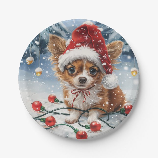 Christmas Chihuahua Santa Dog Pappteller (Vorderseite)