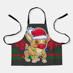 Christmas chihuahua wearing a medical mask schürze
