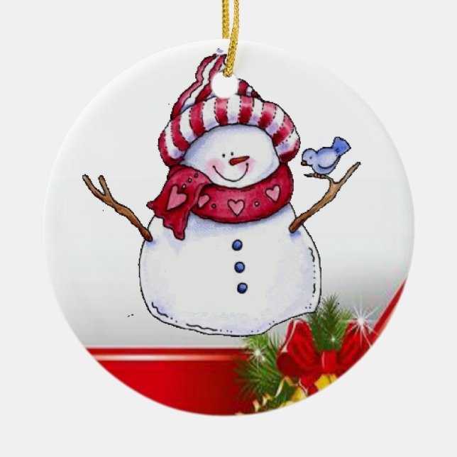 Christmas Circle Ornament, Snowman Keramik Ornament (Vorne)
