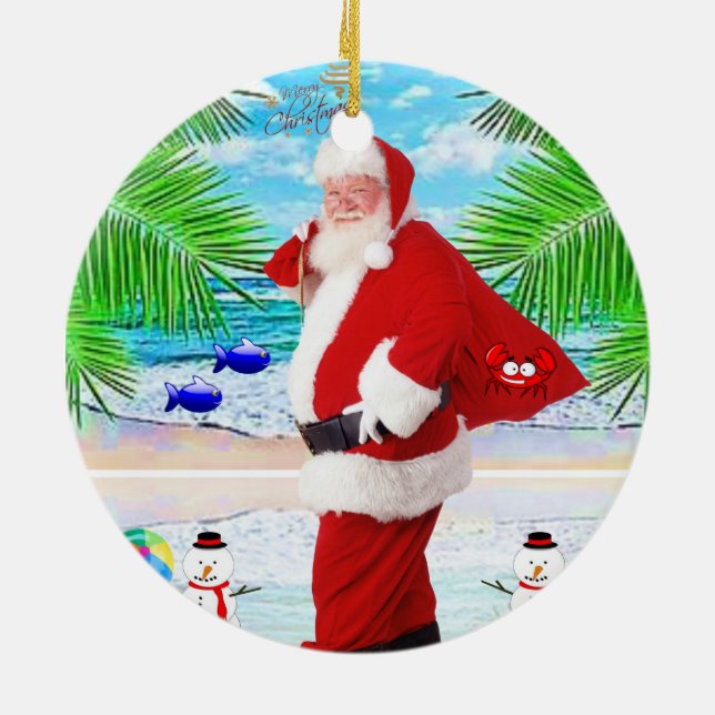 Christmas Circle Ornament, Summer Beach Bum Santa Keramik Ornament (Hinten)