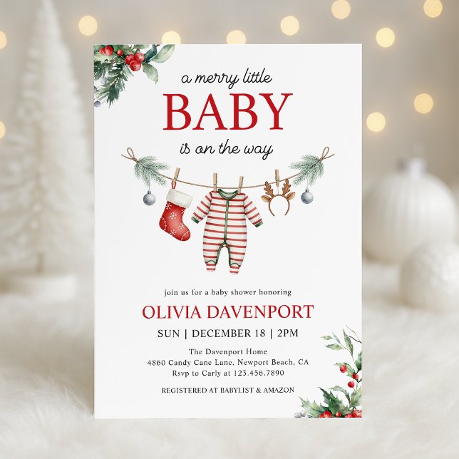 Christmas Clothesline Merry Little Baby Shower Einladung (Von Creator hochgeladen)