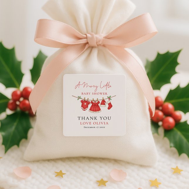 Christmas Clothesline Thank You Baby Shower Quadratischer Aufkleber (Von Creator hochgeladen)