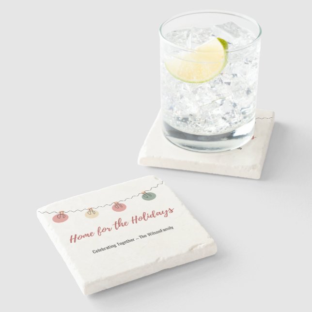 Christmas Coaster with Playful Holiday Icons Steinuntersetzer (Seitenansicht)