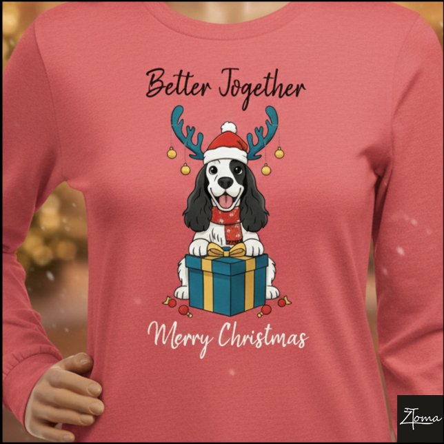 Christmas Cocker Spaniel Gift Graphic Reindeer Tri-Blend Shirt (Von Creator hochgeladen)
