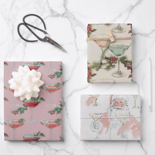 Christmas Cocktails Wrapping Paper Flat Sheet Set Geschenkpapier Set (Vorderseite)