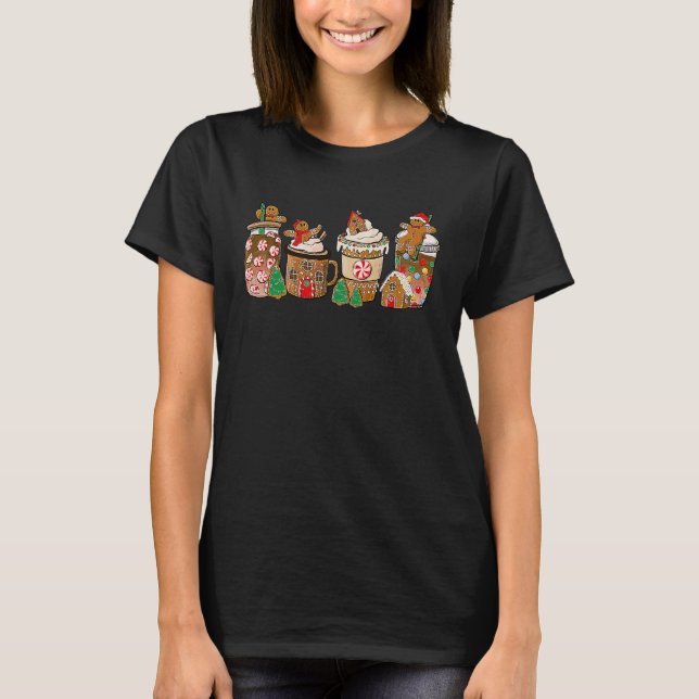 Christmas Coffee Latte Hot Choco Cups Cute Gingerb T-Shirt (Vorderseite)