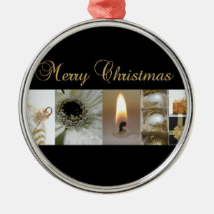 Christmas Collage Black, White and Gold Ornament Aus Metall