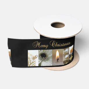 Christmas Collage Black, White and Gold Satinband