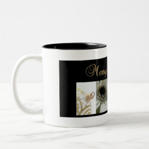 Christmas Collage Black, White and Gold Zweifarbige Tasse