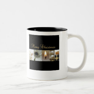 Christmas Collage Black, White and Gold Zweifarbige Tasse