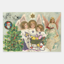 CHRISTMAS COLLAGE Wrapping Paper Sheet Set 3 Geschenkpapier Set