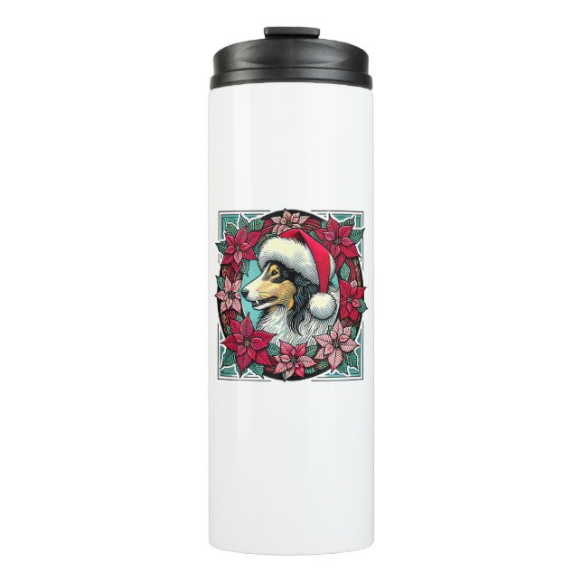 Christmas Collie Dog Illustration Weihnachten Coll Thermosbecher (Vorderseite)