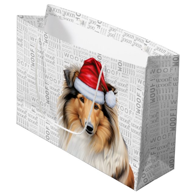 Christmas Collie Dog Lover Woof Words Holiday Große Geschenktüte (Vorderseite Schrägansicht)