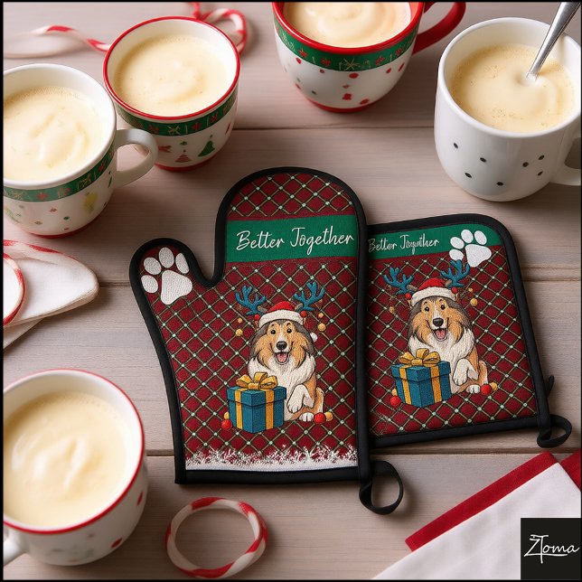 Christmas Collie Dog Reindeer Gift Graphic Ofenhandschuh & Topflappen-Set (Von Creator hochgeladen)