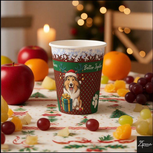 Christmas Collie Dog Reindeer Gift Graphic Pappbecher (Von Creator hochgeladen)