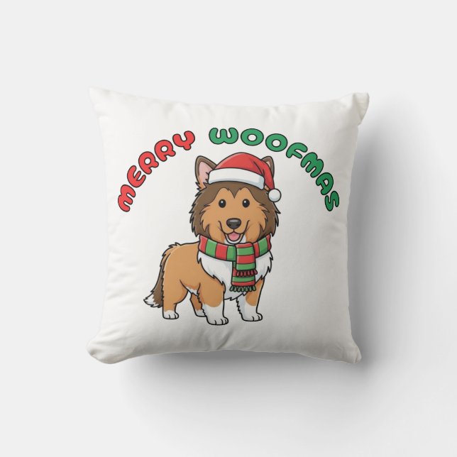 Christmas Collie Pillow: Frohe Woofmas Kissen (Vorderseite)
