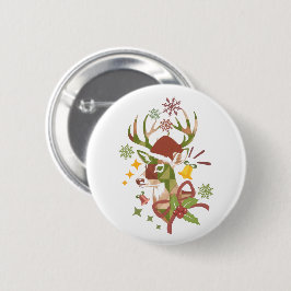 Christmas Colorful Deer Design Button